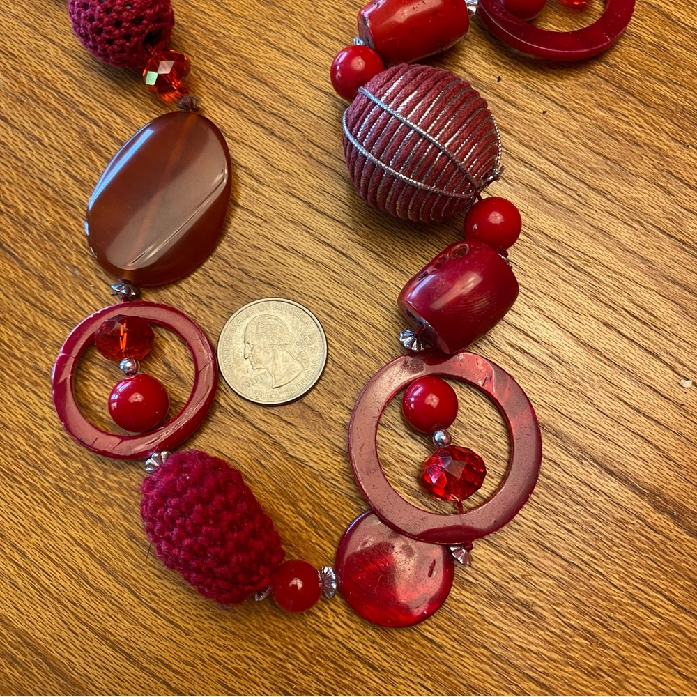 Chunky Red Statement Necklace. - image 2